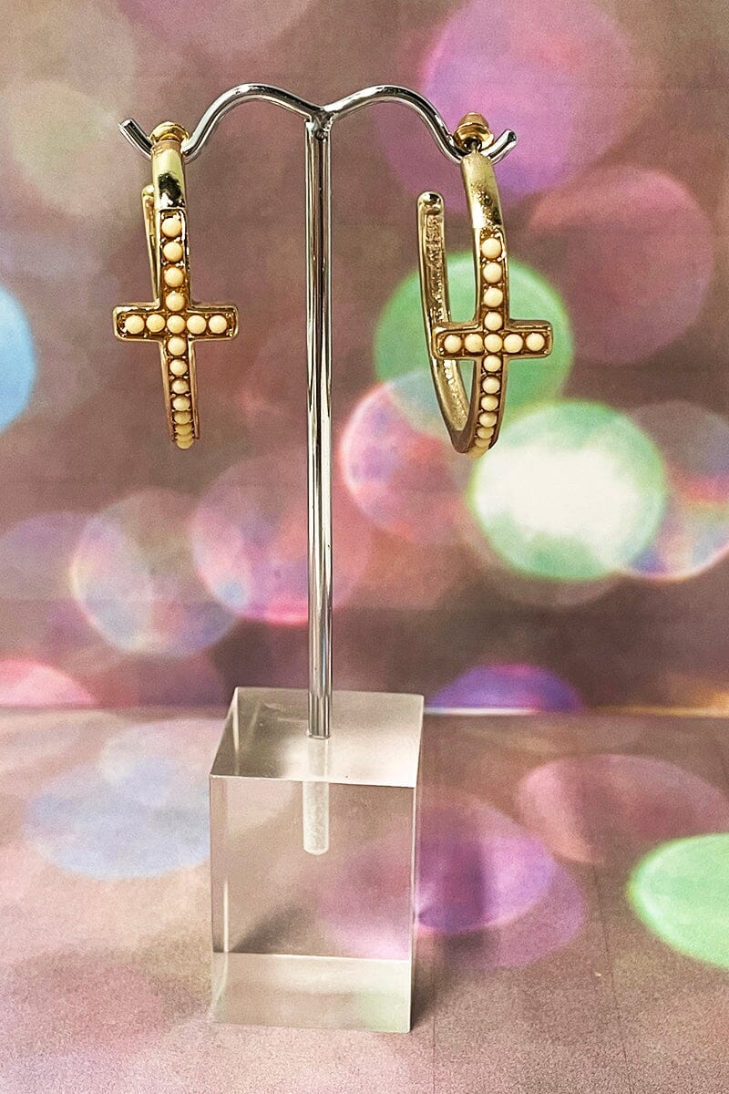 Cross Inlay Hoop Earrings Jewelry miso 