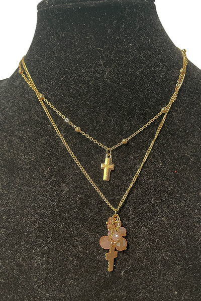 Layered Crosses Dainty Necklace Jewelry miso Gold Blush 