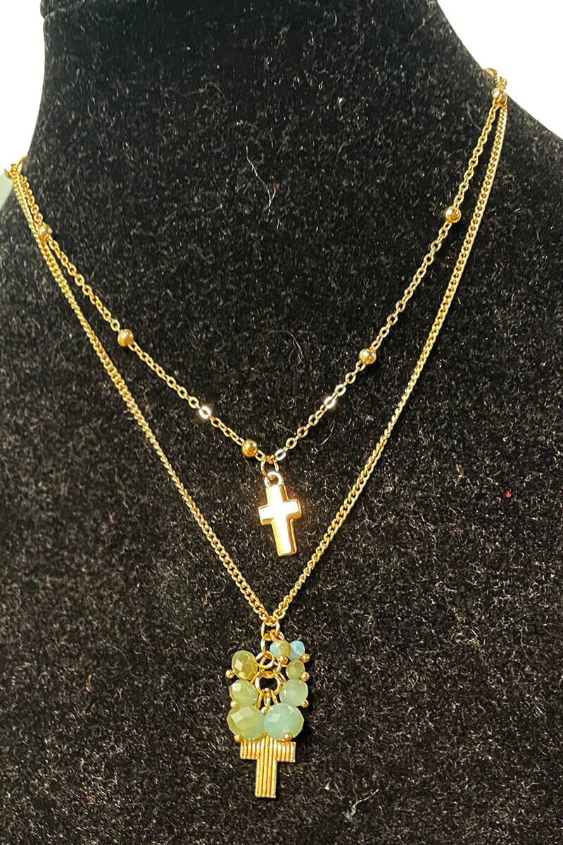 Layered Crosses Dainty Necklace Jewelry miso Gold Aqua 