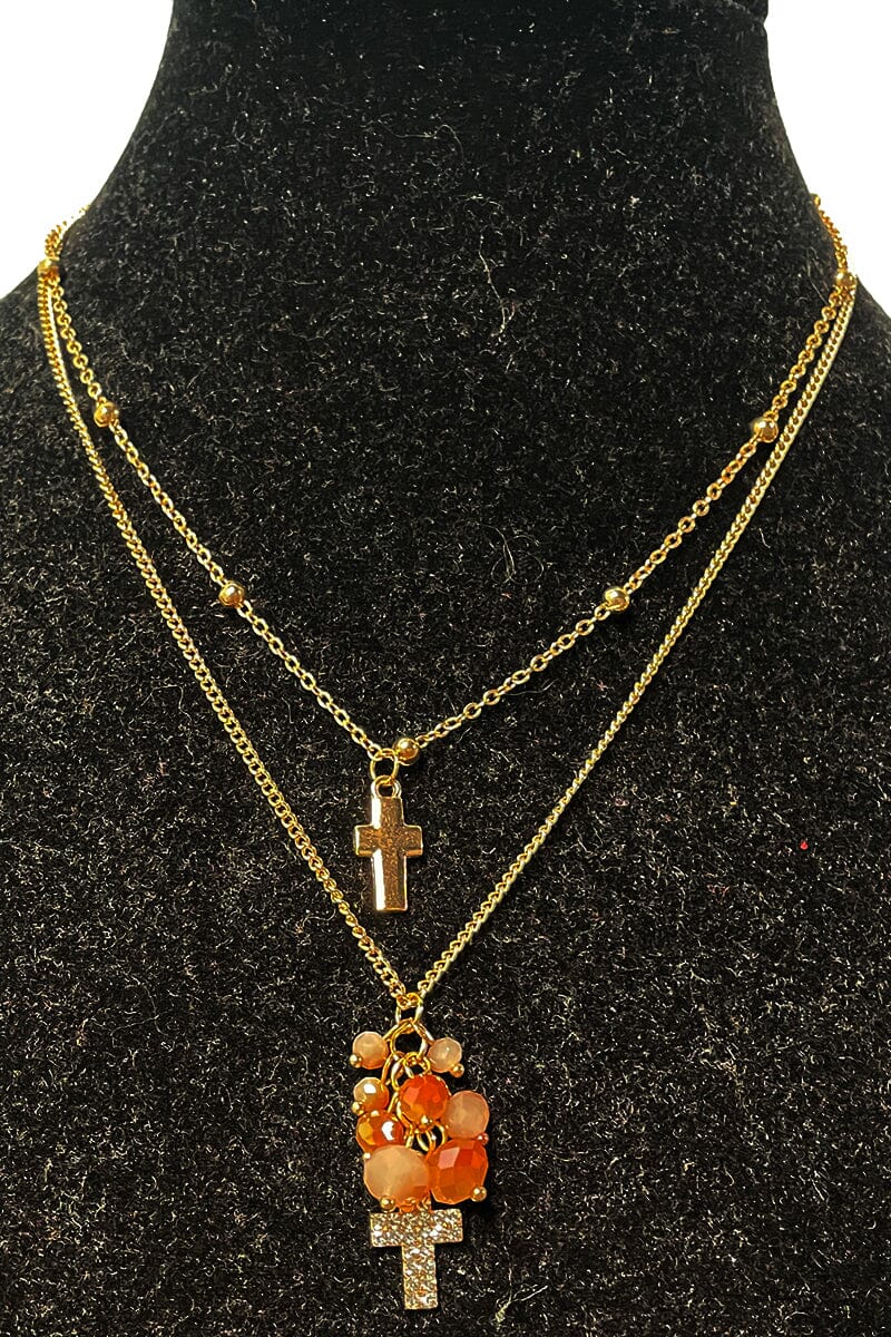 Layered Crosses Dainty Necklace Jewelry miso Gold Peach 