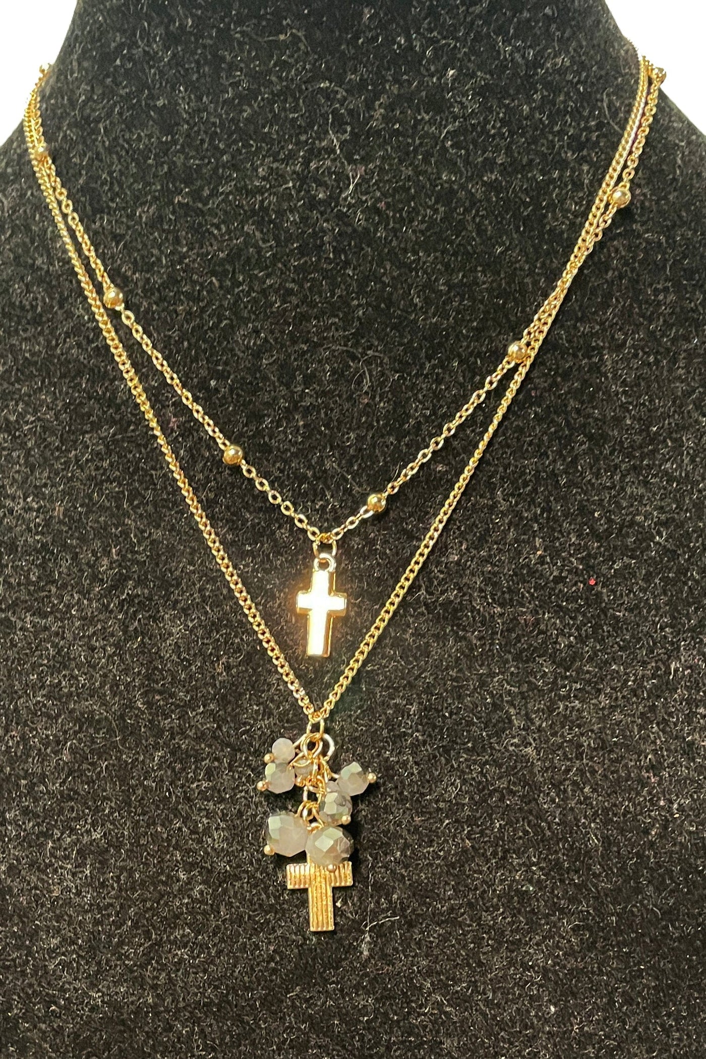 Layered Crosses Dainty Necklace Jewelry miso Gold Grey 