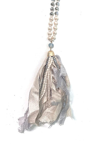 Shimmer & Seed Bead Tassel Necklace Jewelry YFW 