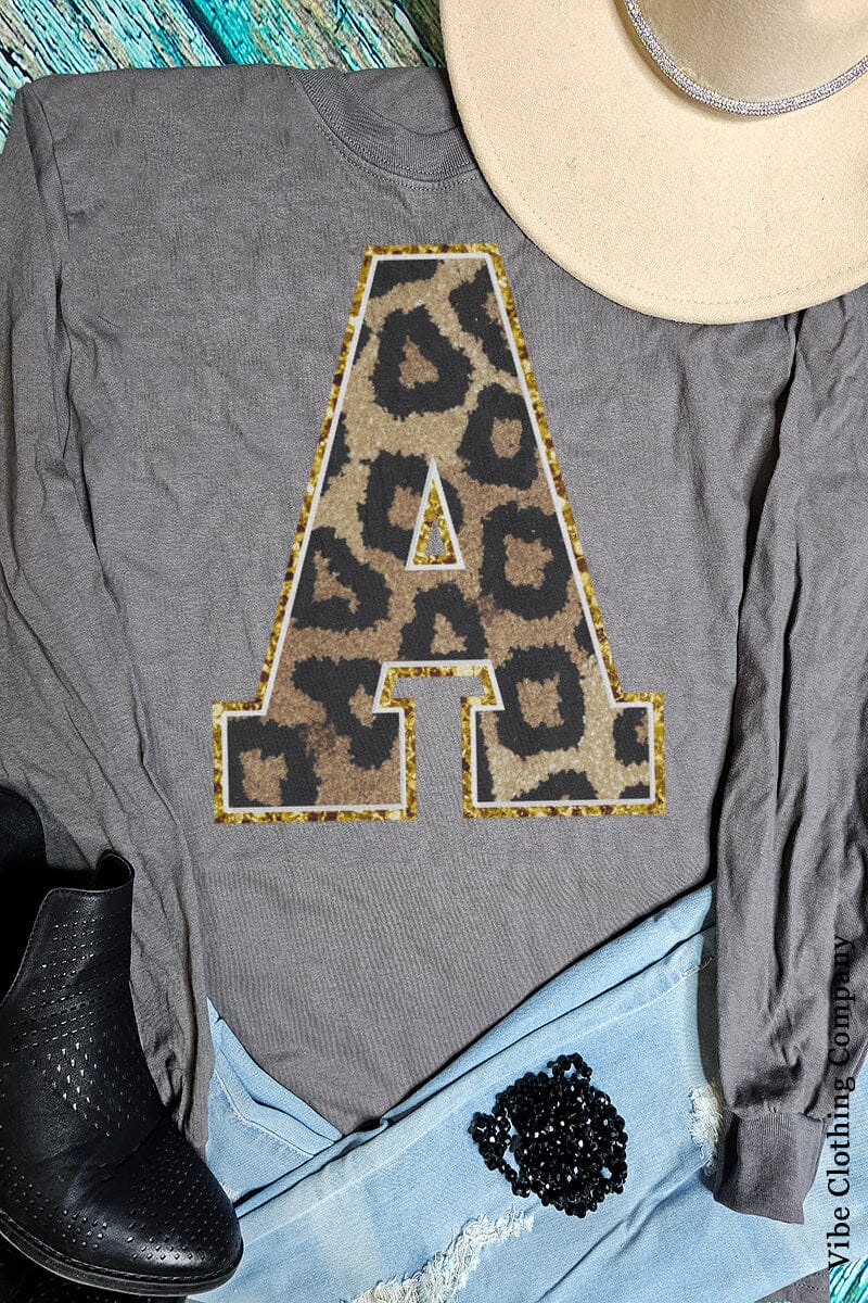 Initials A-M: Grey Graphic Tee - Long Sleeve graphic tees VCC Small A 