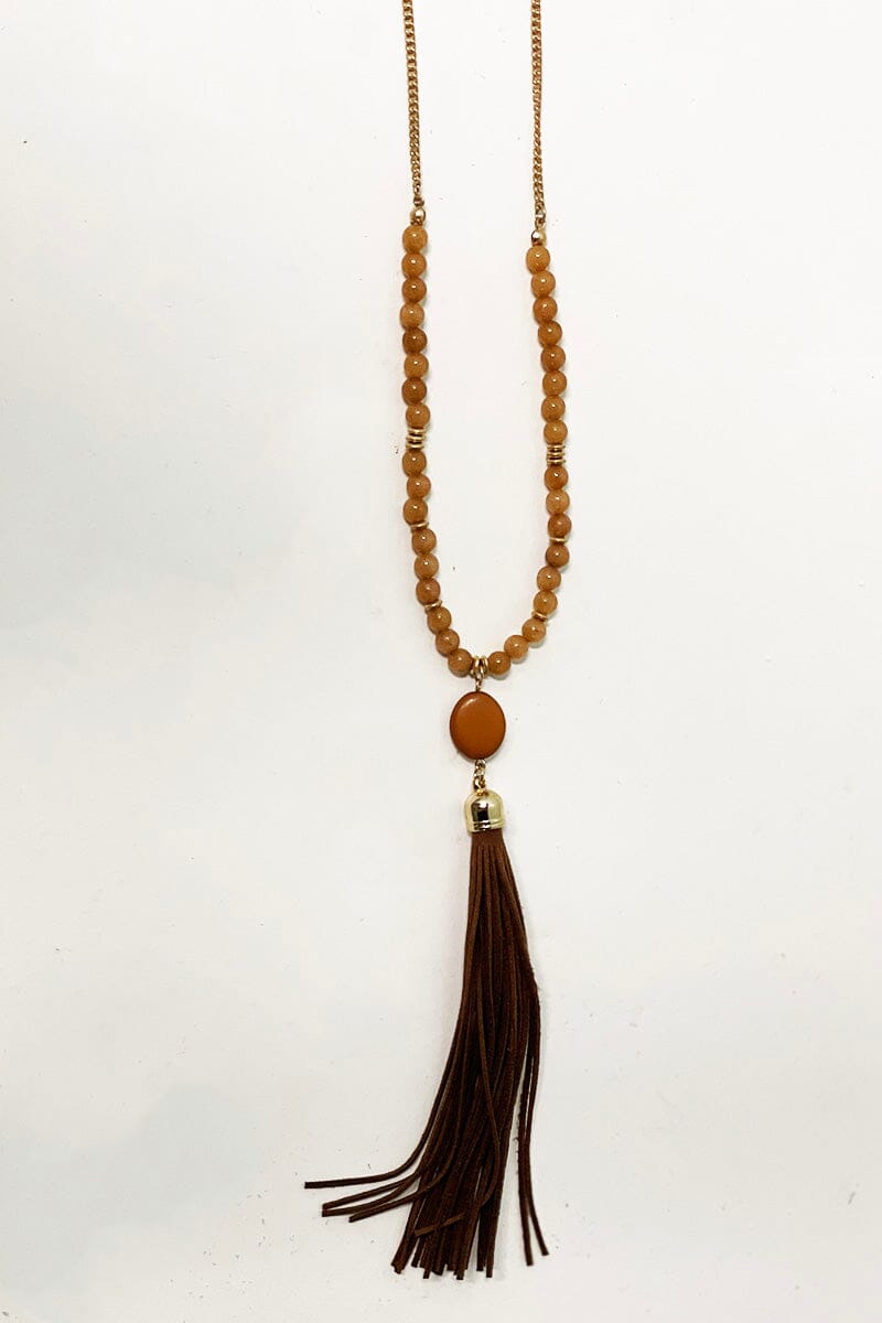 Brown Suede Tassel Necklace Jewelry MISO 