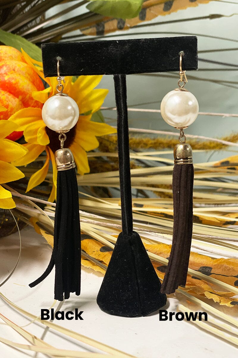 Pearl and Suede Earrings Jewelry Miso 