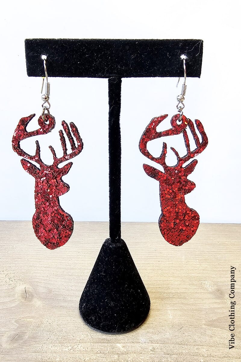 Red Glitter Reindeer Earrings Earrings YFW 