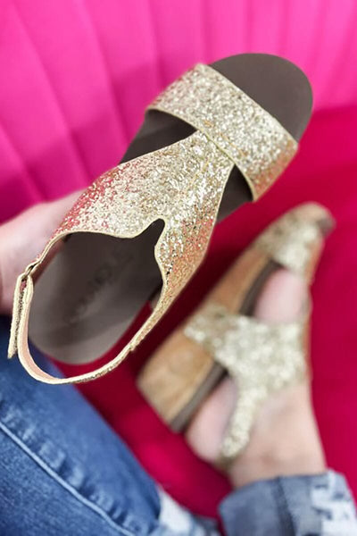 Refreshing Wedges - Gold Glitter Shoes corkys 