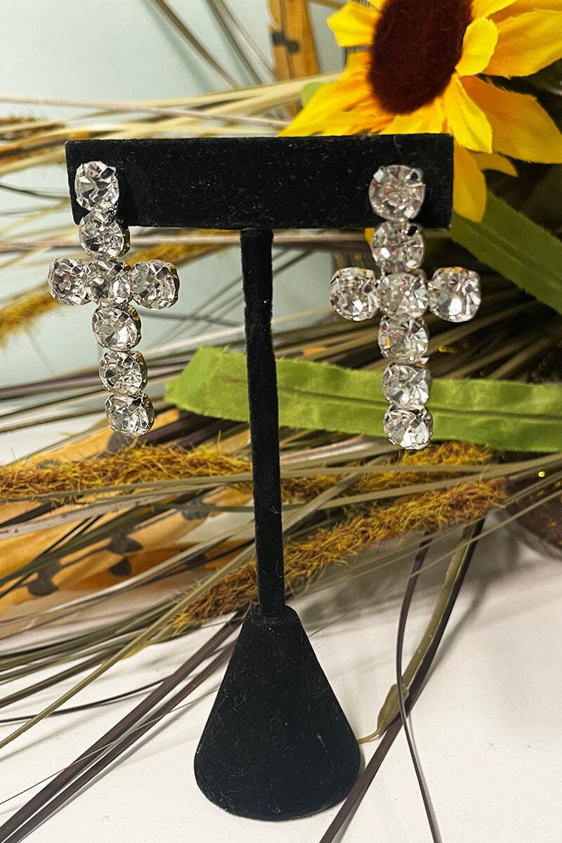 Rhinestone Cross Earrings Jewelry Miso Clear Silver 