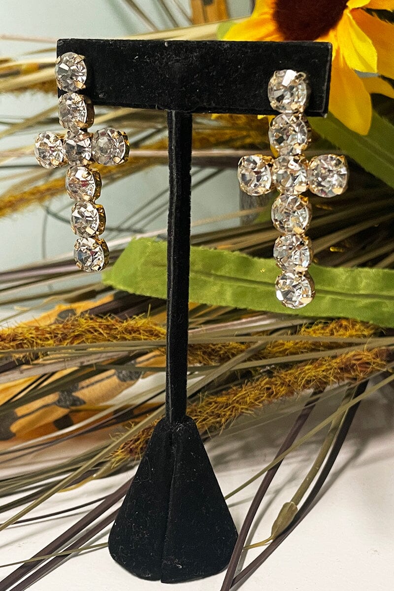 Rhinestone Cross Earrings Jewelry Miso Clear Gold 