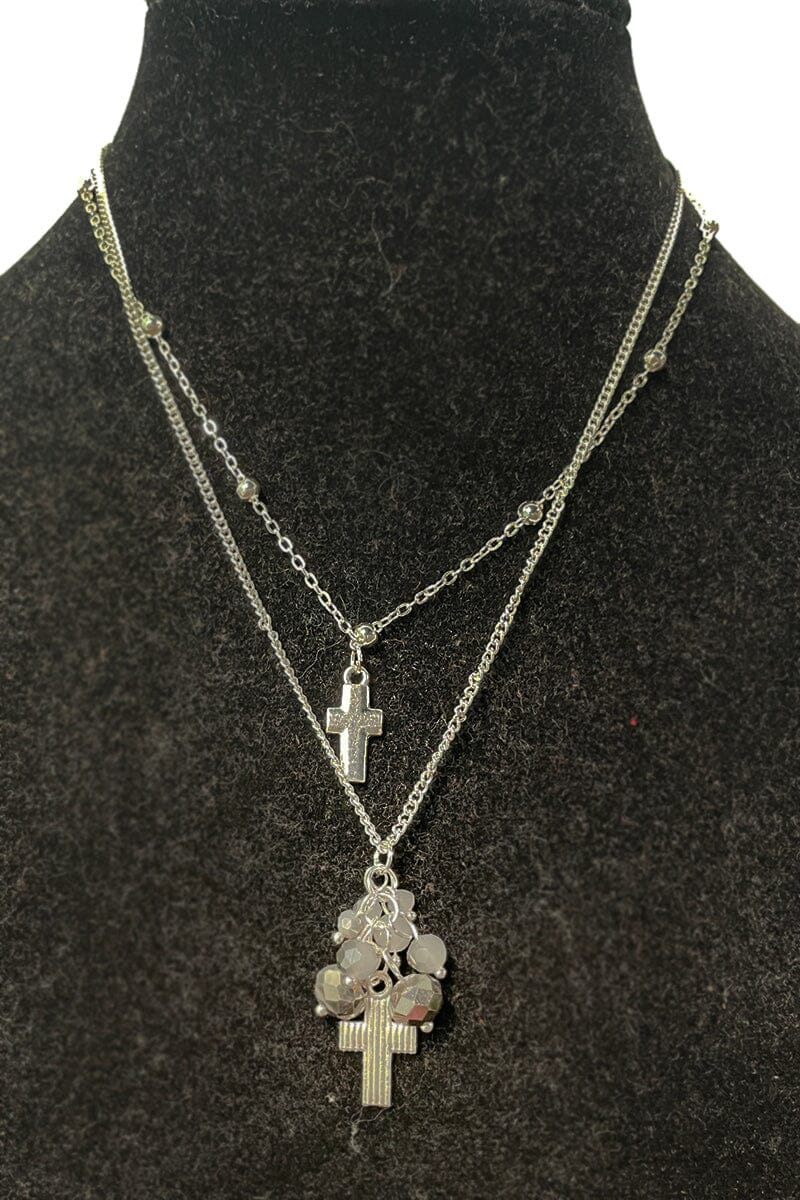 Layered Crosses Dainty Necklace Jewelry miso Silver Grey 