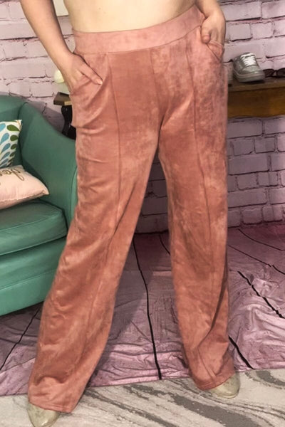 Brushed Suede Pants - Dk Blush Bottoms lady's world 