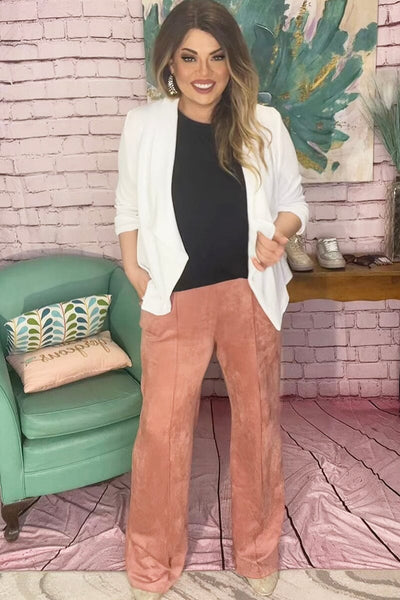 Brushed Suede Pants - Dk Blush Bottoms lady's world 
