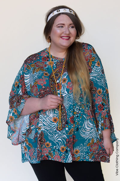 Teal Paisley Tunic Top Tops curvy lovey 