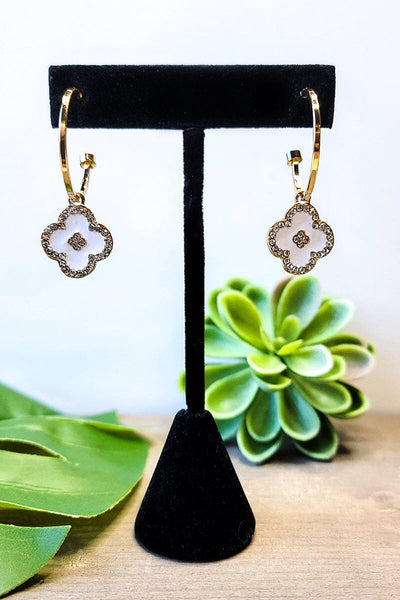 Crystal Quatrefoil Hoop Earrings Jewelry Miso Gold/White 