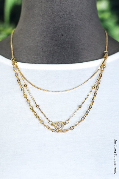 Heart Triple Chain Necklace Jewelry funteze Gold 