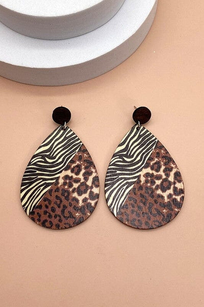 Wood Animal Print Earrings Jewelry Wall to Wall Brown 