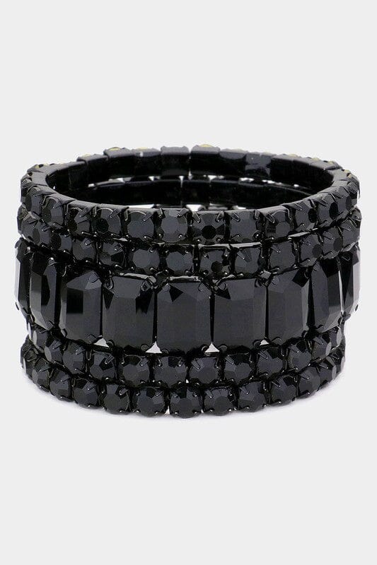 Stone Multi-Layered Rhinestone Bracelet Jewelry Wona Black 