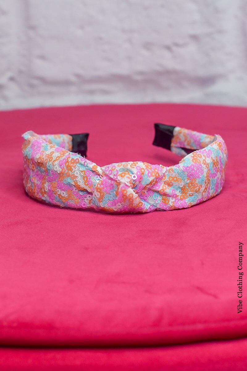 Knotted Sequin Headbands accessories funteze Pink Multi 