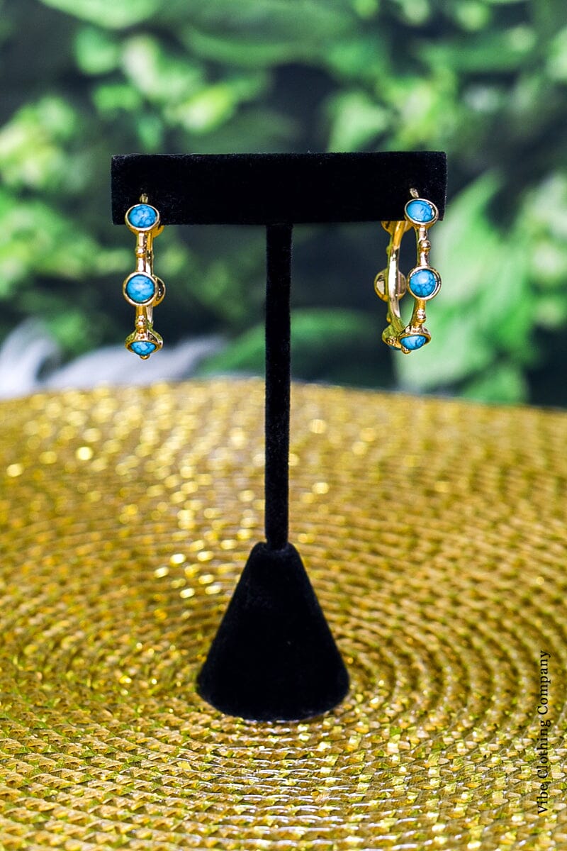 Gold & Turquoise Stone Hoops Earrings Wall to Wall 