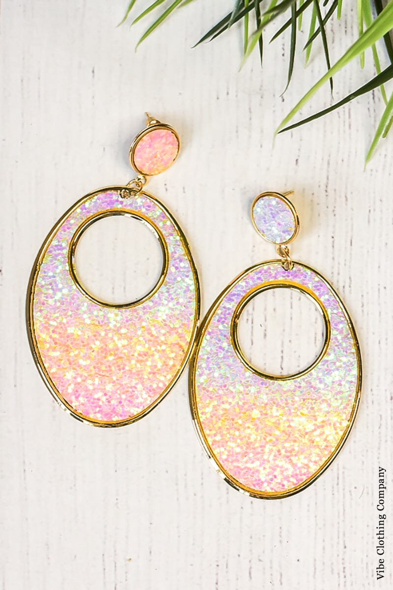 Glitter Multicolor Earrings Jewelry funteze Pink/Yellow Multi 