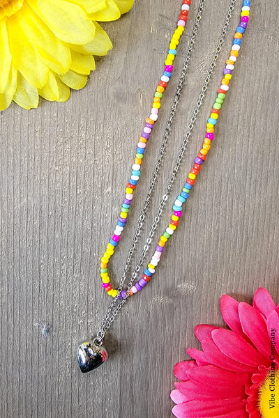 Colorful Beads Layered Necklace Jewelry Wall to Wall Silver 