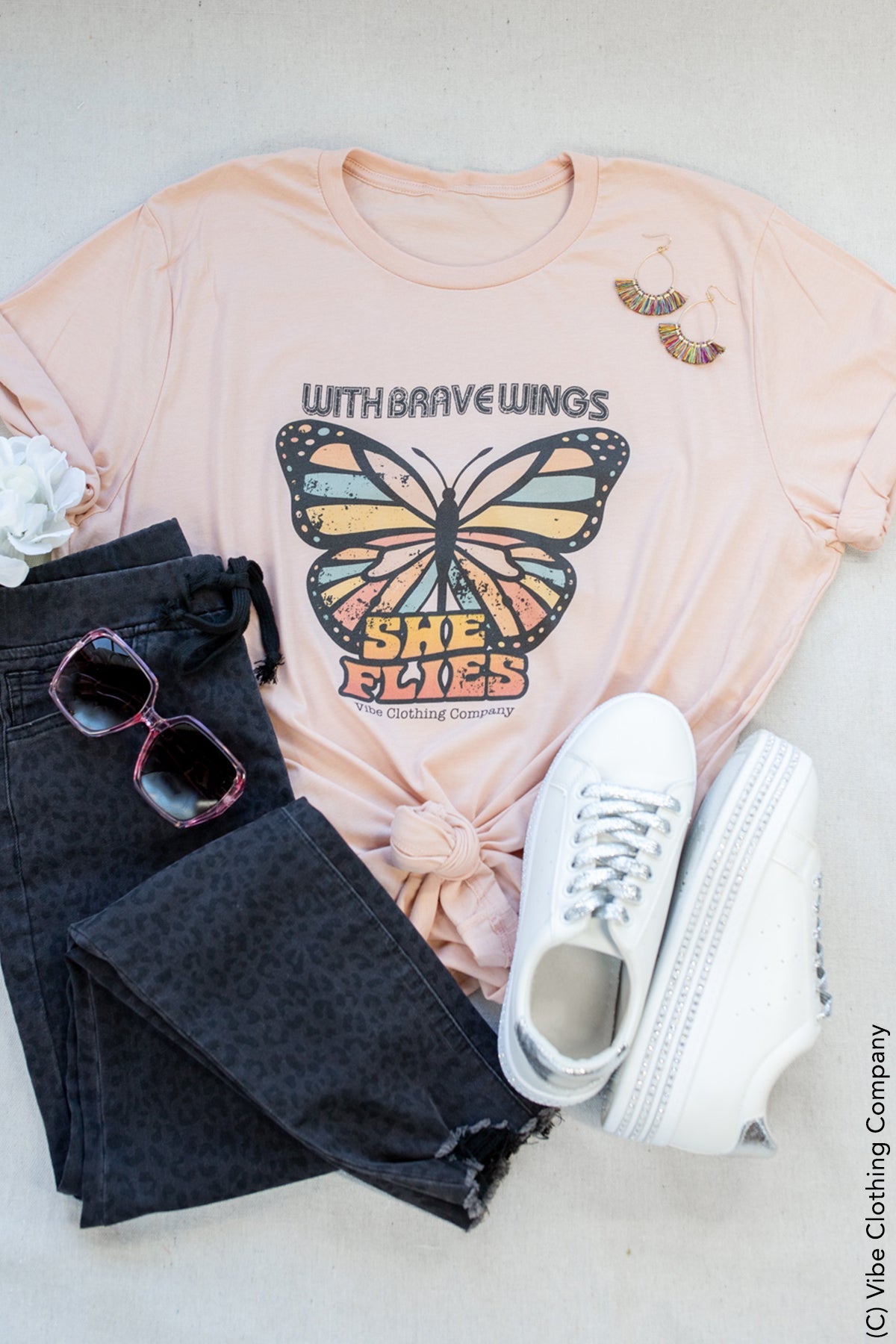Brave Butterfly Graphic Tee graphic tees Mark tee Small Blush 