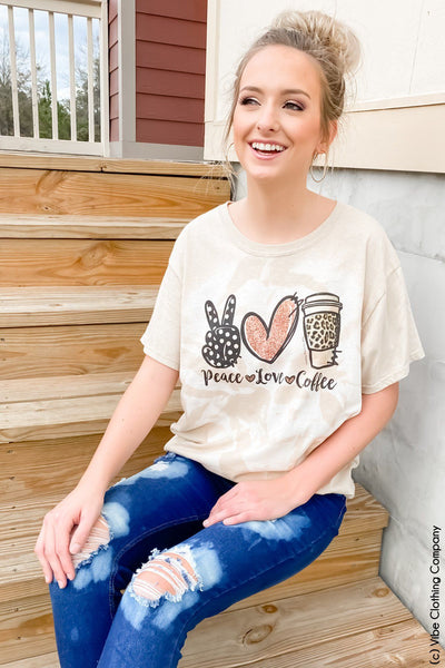 Peace, Love Coffee Graphic Tee graphic tees Mark tee Small All Over Bleached 