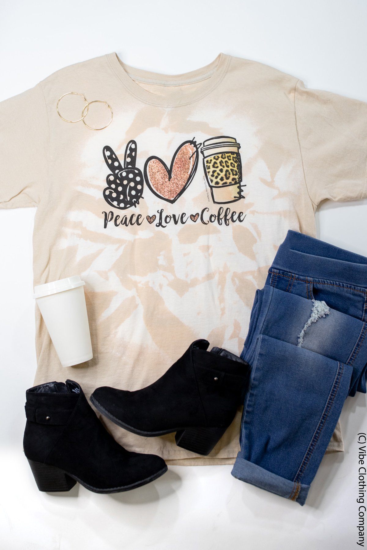 Peace, Love Coffee Graphic Tee graphic tees Mark tee 2X All Over Bleached 