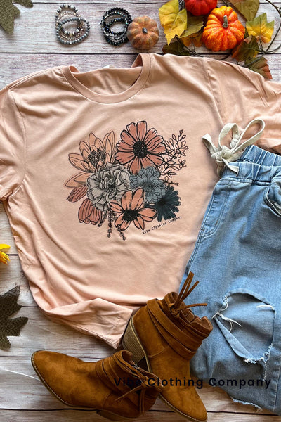 Watercolor Bouquet Graphic Tee graphic tees VCC Small Peach 