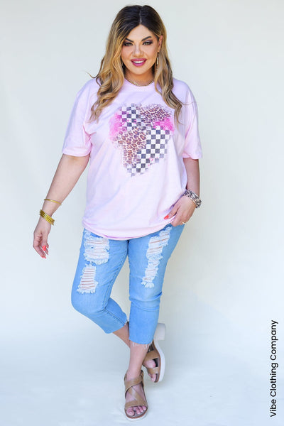 Checkered Leopard Graphic Tees graphic tees VCC Small Pink Short Sleeve