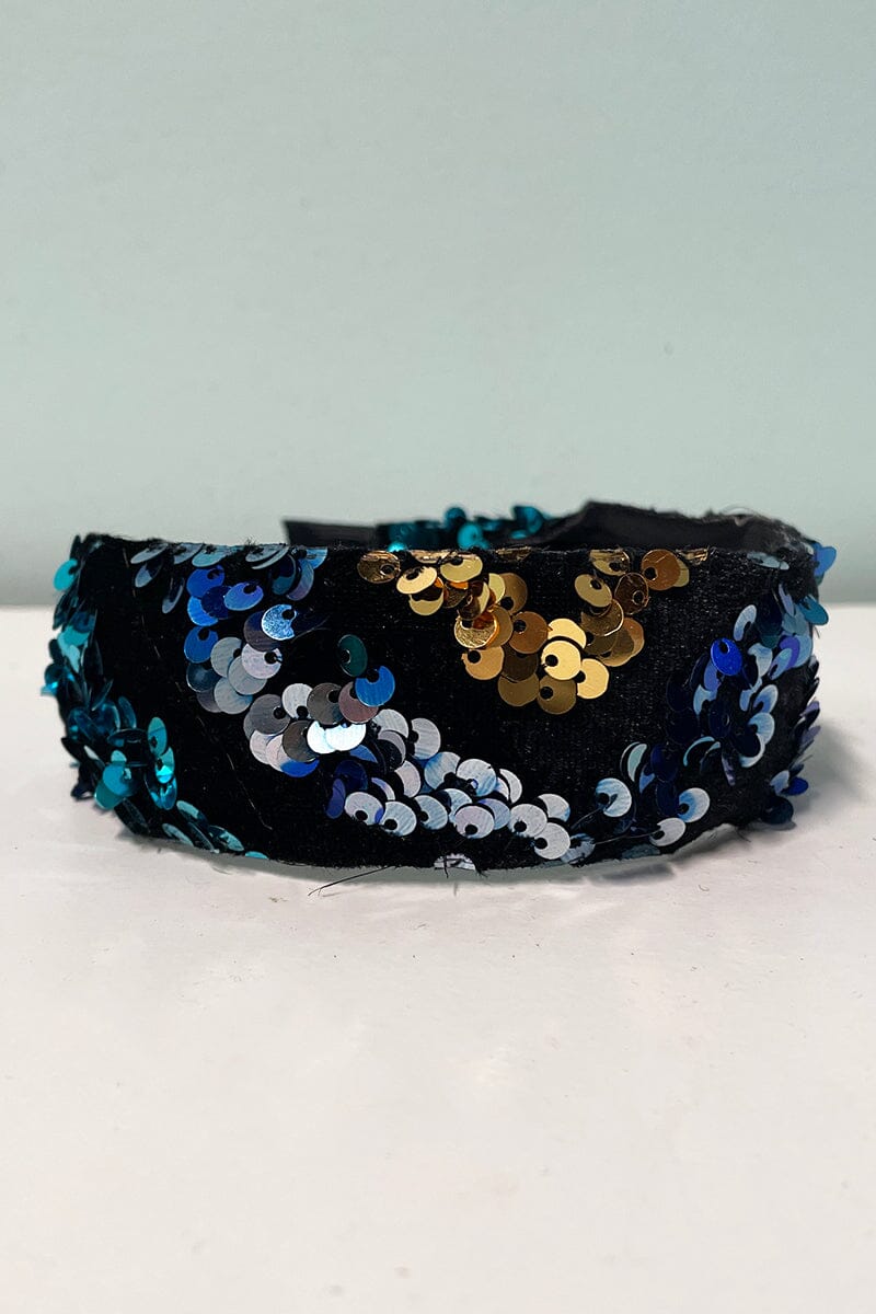Black Sequin Headbands-Hubfest accessories funteze Blue/Gold 