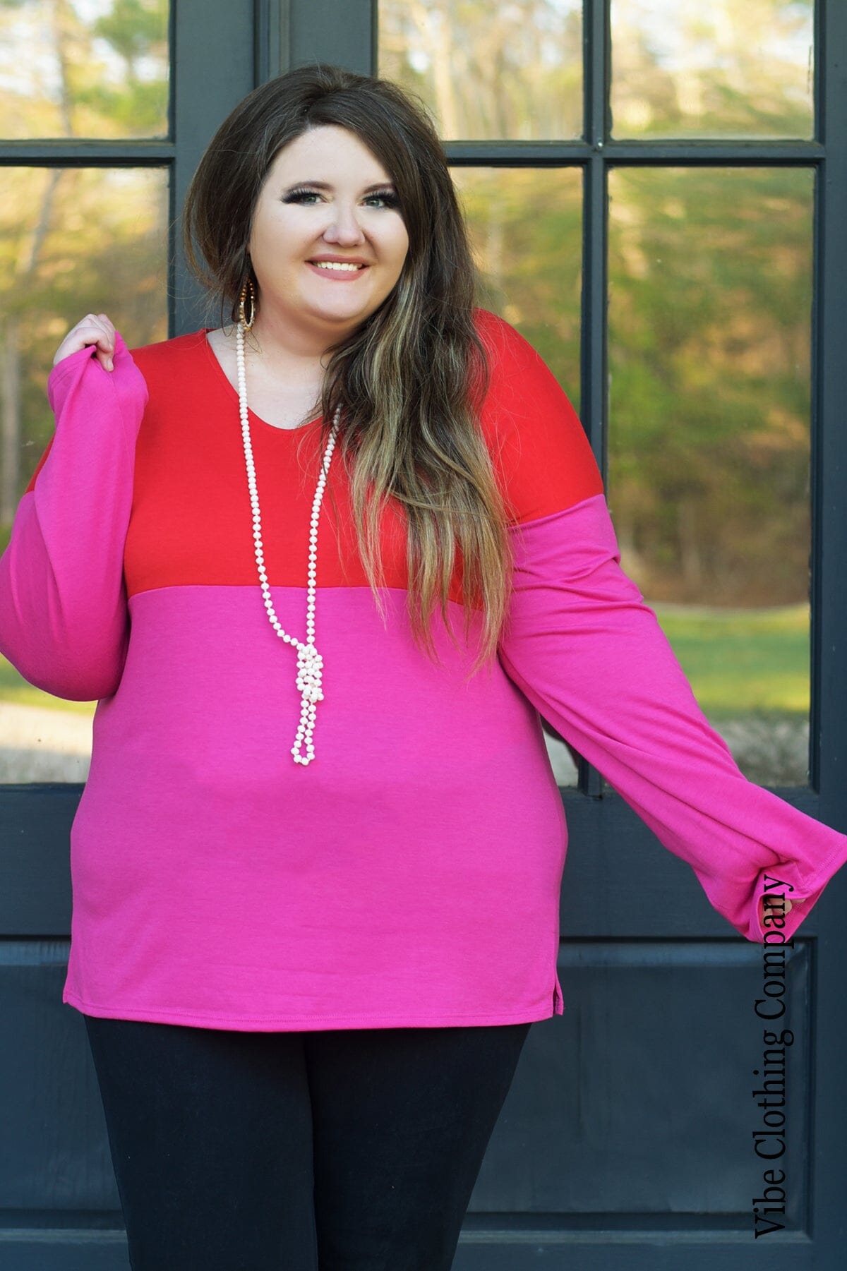 Pink and Red Color Block Sweater Top Tops ladys world 2X 