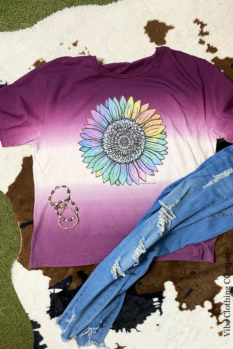 Ombre Sunflower Graphic Top graphic tees 001 Small Purple 