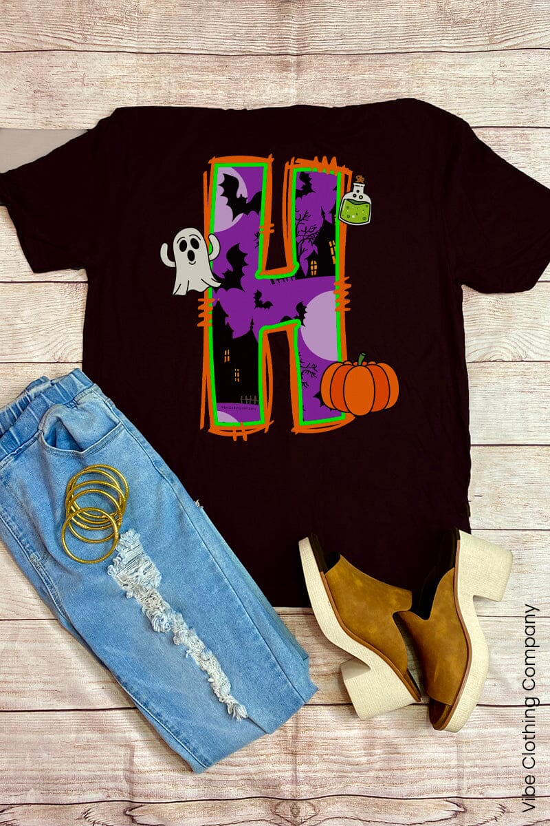 Initials A-M: Halloween Graphic Tee graphic tees VCC Small H 