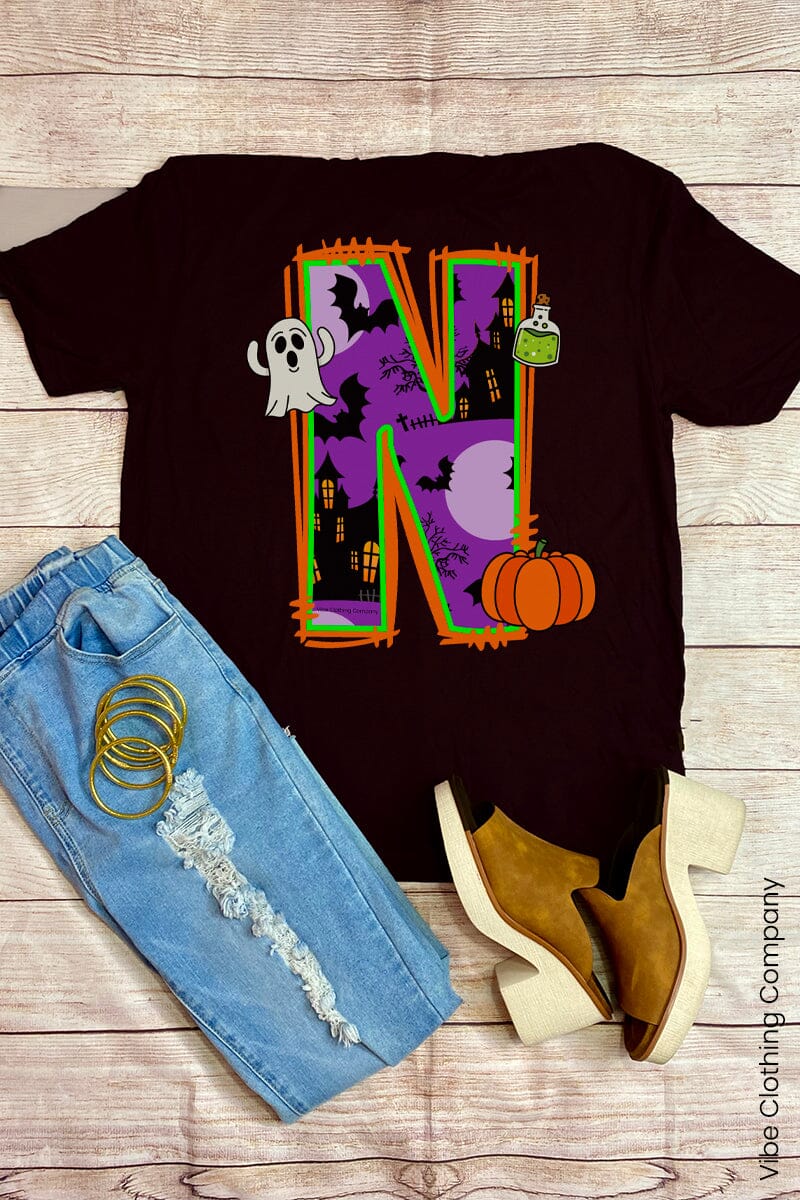 Initials N-Z: Halloween Graphic Tee graphic tees VCC Small N 
